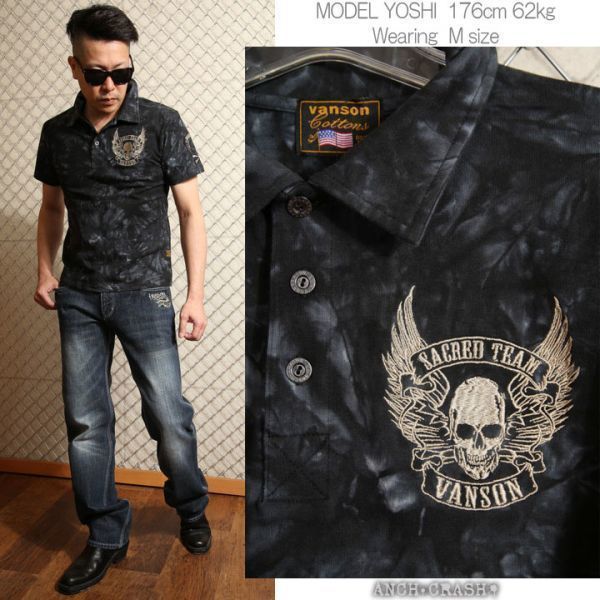  our shop special order Vanson VANSON embroidery polo-shirt with short sleeves Thai large [XXL size ]NVPS-303 American Casual Biker do Cross karu