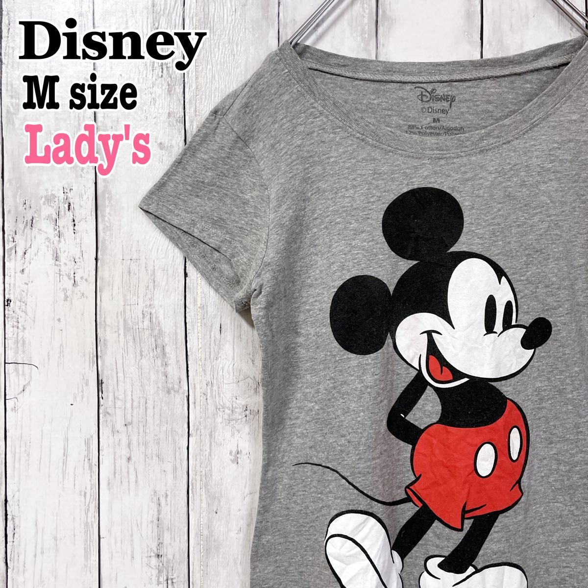 Disney ディズニー オールドミッキー レディース  半袖Tシャツ ミッキーマウス 灰色 グレー 海外古着