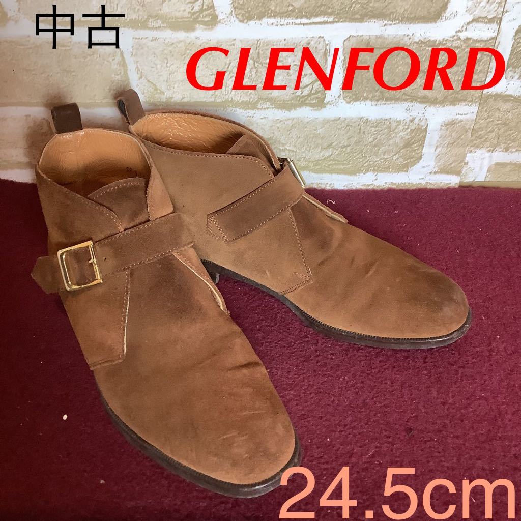 【売り切り!送料無料!】A-310 GLENFORD!チャッカブーツ!ブラウン!24.5cm!レザーブーツ!スエード!おしゃれ!ベルトデザイン!中古!_画像1