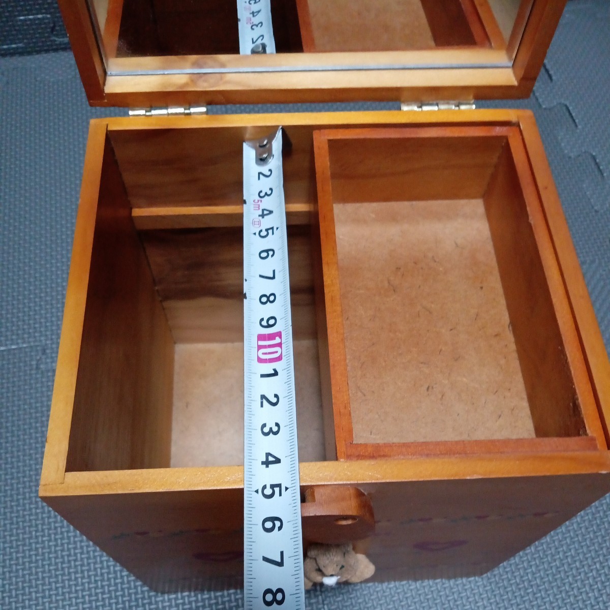 木製「メイクボックス」コスメボックス　化粧箱　鏡付き　小物入れ　木箱　ミラー　ベアー　ベア_画像10