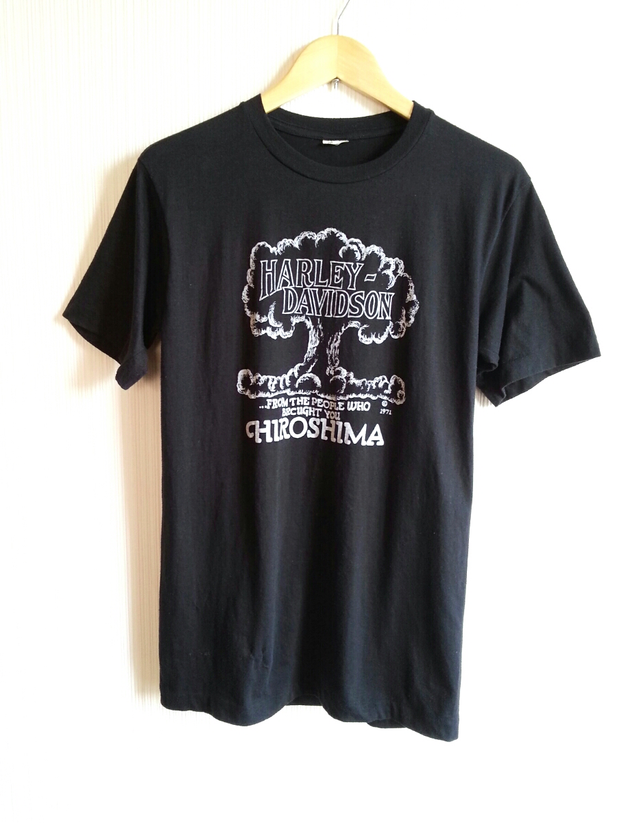 ★☆70s 激レア スペシャル VINTAGE USA製 HARLEY DAVIDSON ハーレーダビッドソン HIROSHIMA 原爆 Tシャツ オールド ビンテージ 黒 M☆★_画像2