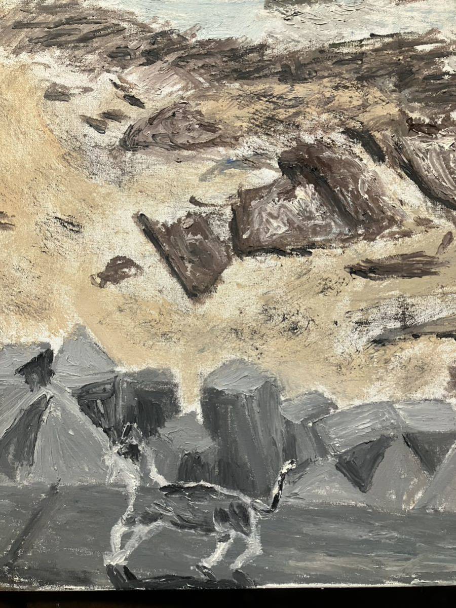 猫と海岸 自作絵画 油彩画 F20-