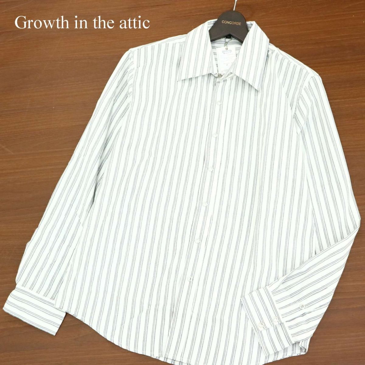 【新品 未使用】 Growth in the attic インジアティック 通年 長袖 ストライプ シャツ Sz.LL メンズ 大きいサイズ A3T03273_4#Cの画像1