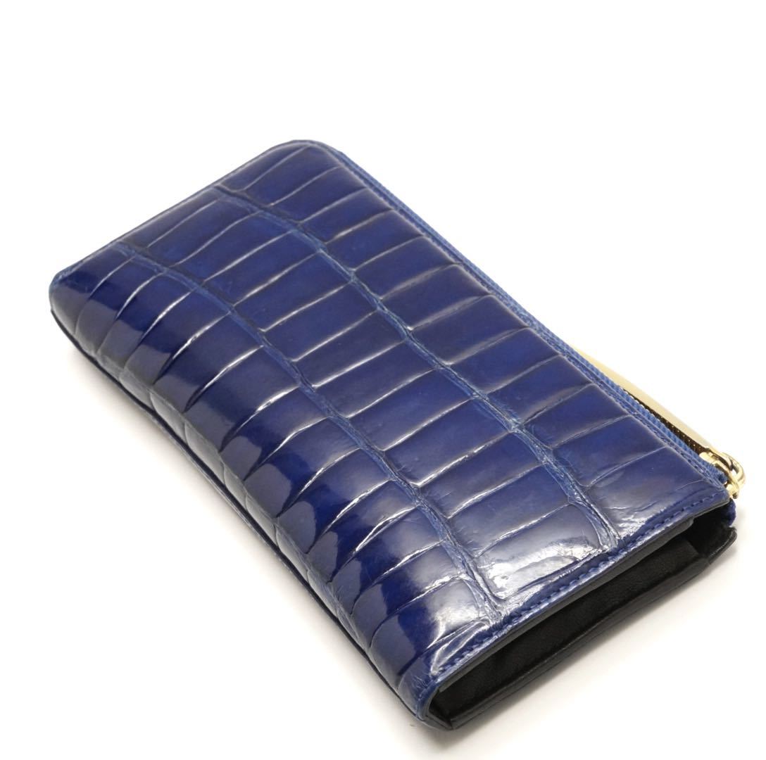 定価154,000円 池田工芸 クロコダイル ゴールドパイソン L字ファスナー長財布 本革 ワニ革 牛革 ロングウォレット 長財布 クロコ