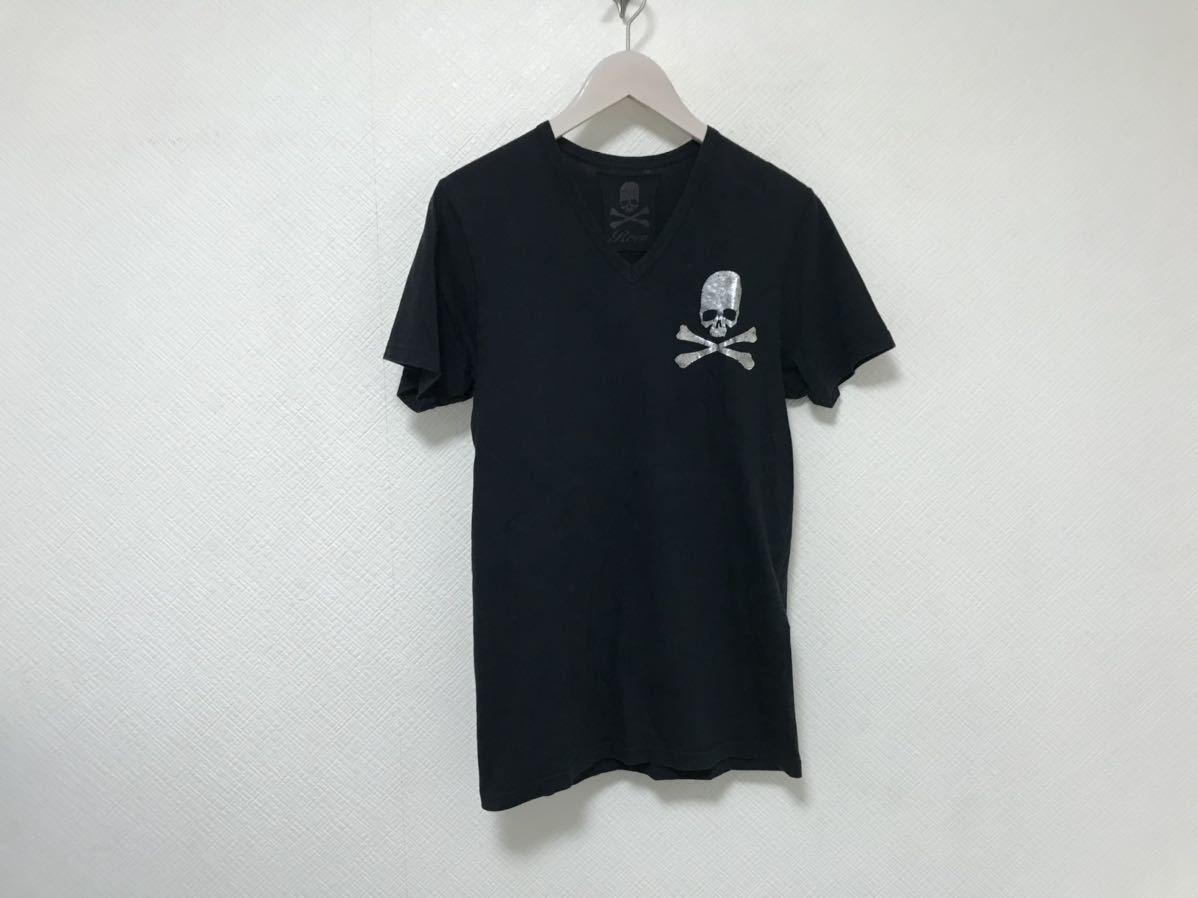 本物ロエンRoenコットンスカルドクロプリントVネック半袖Tシャツメンズアメカジサーフスーツビジネス黒ブラック46M日本製_画像1