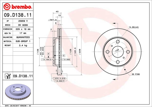 ブレンボ ブレーキディスク フロント左右セット アトレー7 S221G/S231G 09.D138.11 取付セット brembo BRAKE DISC ブレーキローター_画像2