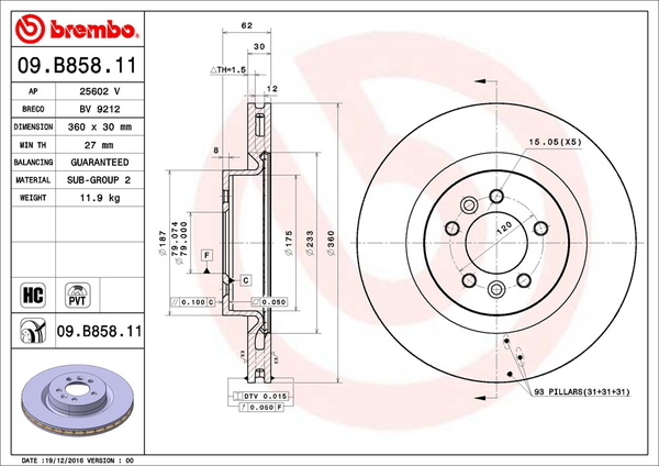 ブレンボ ブレーキディスク フロント左右セット レンジローバー(IV) LG3SB/LGL3SC 09.B858.11 brembo BRAKE DISC ブレーキローター_画像2