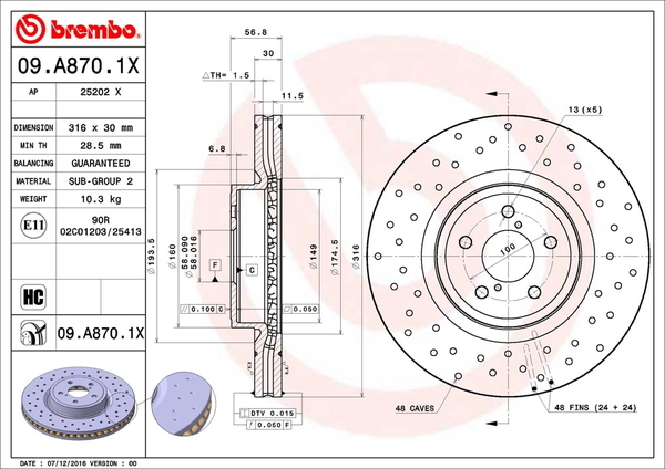 ブレンボ エクストラブレーキディスク フロント左右セット レガシィツーリングワゴン BR9 09.A870.1X 取付セット brembo XTRA BRAKE DISC_画像4