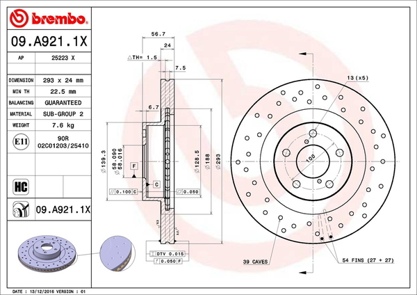 ブレンボ エクストラブレーキディスク フロント左右セット 86 ZN6 09.A921.1X 取付セット brembo XTRA BRAKE DISC ブレーキローター_画像4