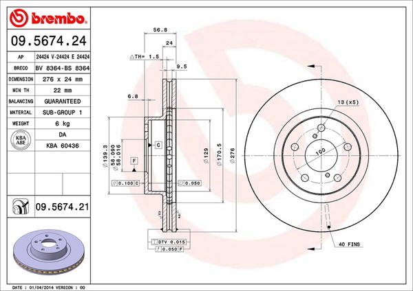 ブレンボ ブレーキディスク フロント左右セット インプレッサ GG9 09.5674.21 brembo BRAKE DISC ブレーキローター ディスクローター_画像2