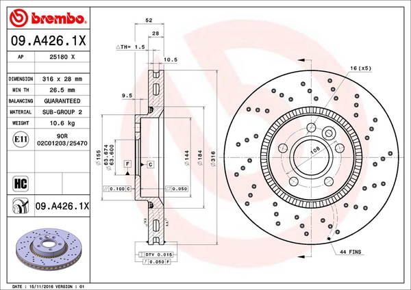 ブレンボ エクストラブレーキディスク フロント左右セット V70(III) BB6304TW 09.A426.1X brembo XTRA BRAKE DISC ブレーキローター_画像4