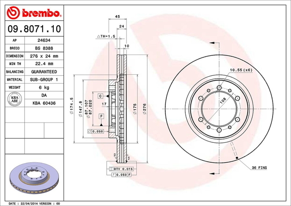 ブレンボ ブレーキディスク フロント左右セット パジェロ V26WG 09.8071.10 brembo BRAKE DISC ブレーキローター ディスクローター_画像2