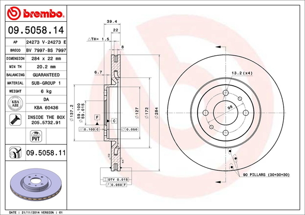 ブレンボ ブレーキディスク フロント左右セット ムルティプラ 186B6 09.5058.11 brembo BRAKE DISC ブレーキローター ディスクローター_画像2