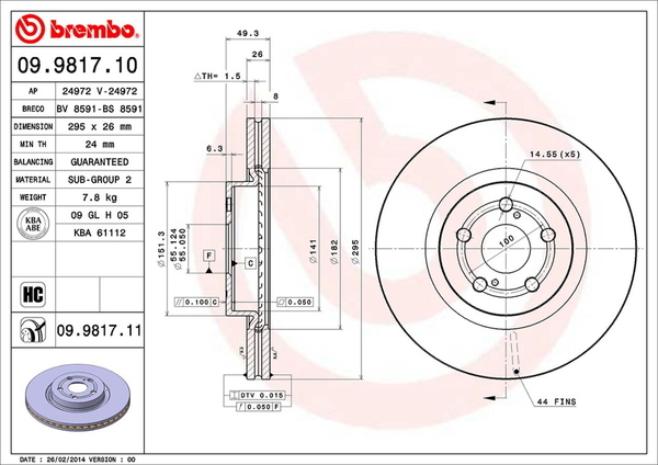 ブレンボ ブレーキディスク フロント左右セット アベンシスワゴン AZT250W/AZT251W/AZT255W 09.9817.10 取付セット brembo BRAKE DISC_画像2