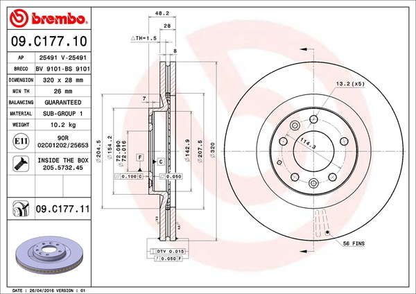 ブレンボ ブレーキディスク フロント左右セット MPV LY3P 09.C177.11 取付セット brembo BRAKE DISC ブレーキローター ディスクローター_画像2