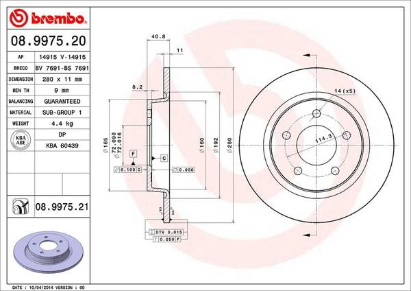 ブレンボ ブレーキディスク リア左右セット プレマシー CREW 08.9975.21 取付セット brembo BRAKE DISC ブレーキローター ディスクローター_画像2