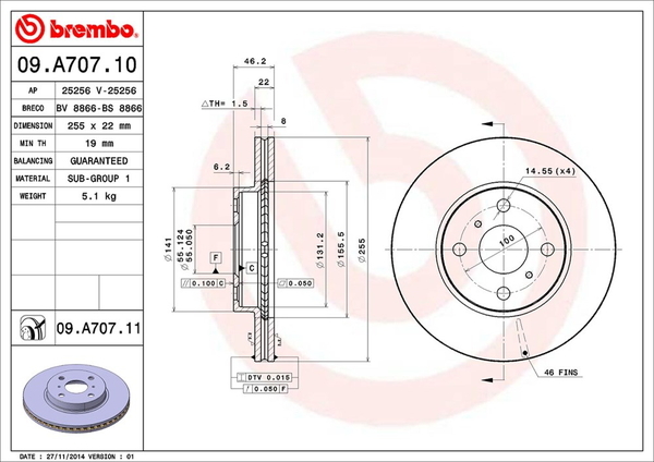 ブレンボ ブレーキディスク フロント左右セット カローラアクシオ NZE141 09.A707.11 取付セット brembo BRAKE DISC ブレーキローター_画像2