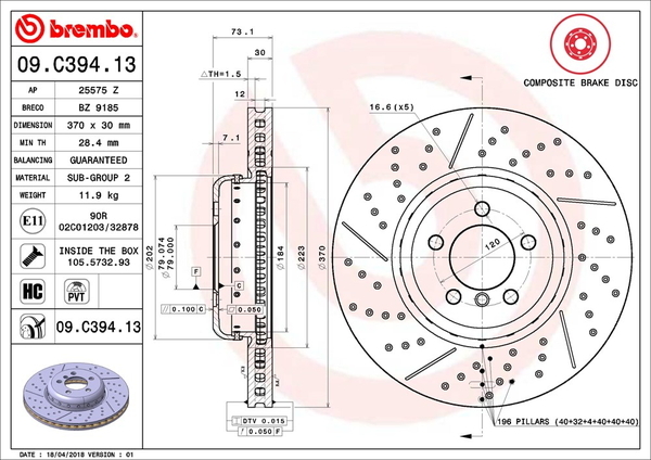 ブレンボ ブレーキディスク フロント左右セット 2シリーズ F22/F23(クーペ) 1J20 09.C394.13 brembo BRAKE DISC ブレーキローター_画像2