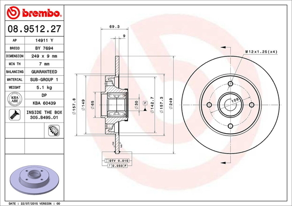  Brembo brakes disk rear left right set 307 T5RFK 08.9512.27 brembo BRAKE DISC brake rotor disk rotor 