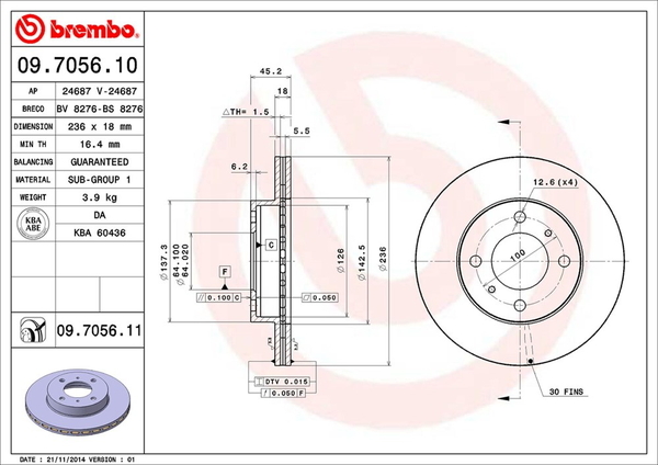 ブレンボ ブレーキディスク フロント左右セット ランサー/ランサーセディア CK1A 09.7056.10 brembo BRAKE DISC ブレーキローター_画像2