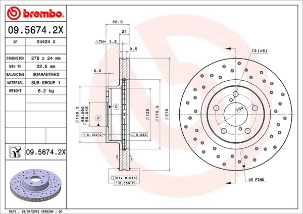 ブレンボ エクストラブレーキディスク フロント左右セット インプレッサ GH2/GH3 09.5674.2X brembo XTRA BRAKE DISC ブレーキローター_画像4