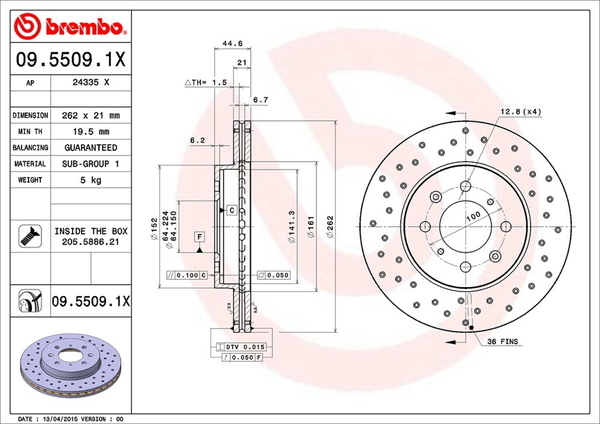 ブレンボ エクストラブレーキディスク フロント左右セット インテグラ DA6/DA8/DB1 09.5509.1X 取付セット brembo XTRA BRAKE DISC_画像4