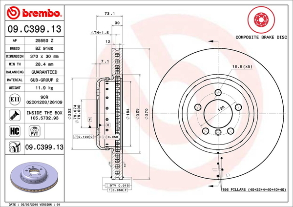 ブレンボ ブレーキディスク フロント左右セット 2シリーズ F22/F23(クーペ) 1J20 09.C399.13 brembo BRAKE DISC ブレーキローター_画像2