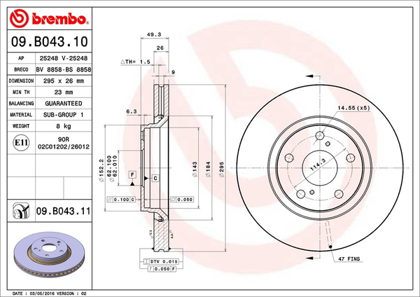 ブレンボ ブレーキディスク フロント左右セット アベンシスワゴン ZRT272W 09.B043.10 取付セット brembo BRAKE DISC ブレーキローター_画像2