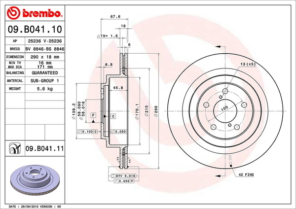 ブレンボ ブレーキディスク リア左右セット インプレッサWRX GDA 09.B041.11 brembo BRAKE DISC ブレーキローター ディスクローター_画像2