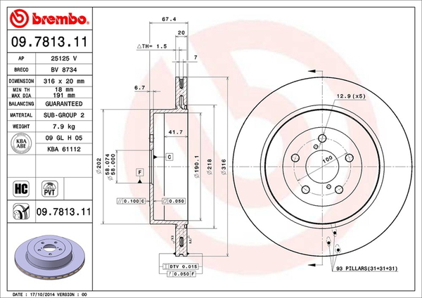 ブレンボ ブレーキディスク リア左右セット インプレッサWRX STi GDB 09.7813.11 取付セット brembo BRAKE DISC ブレーキローター_画像2