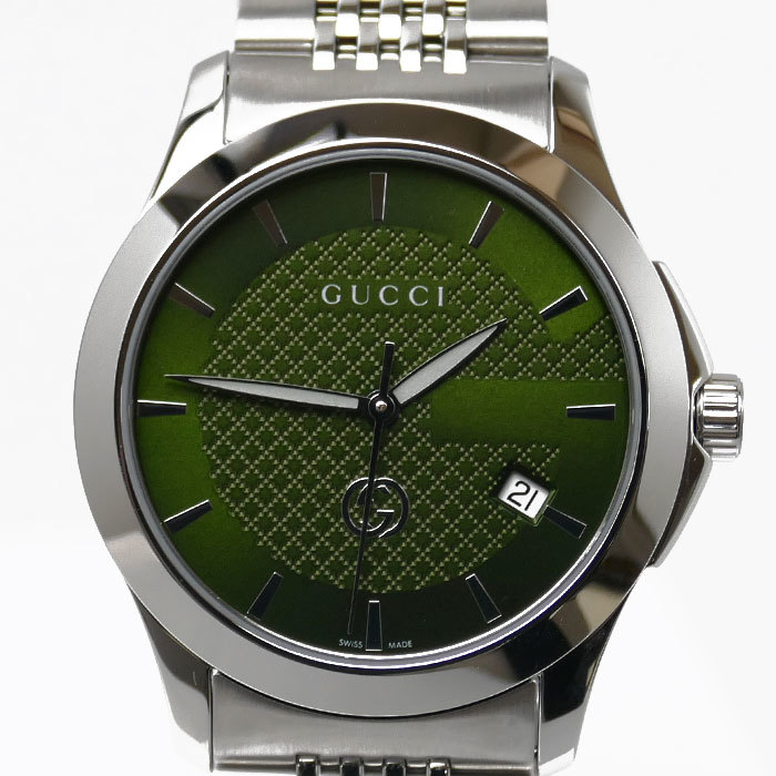 独特な GUCCI グッチ 美品 中古 メンズ YA1264108 電池式 腕時計 G