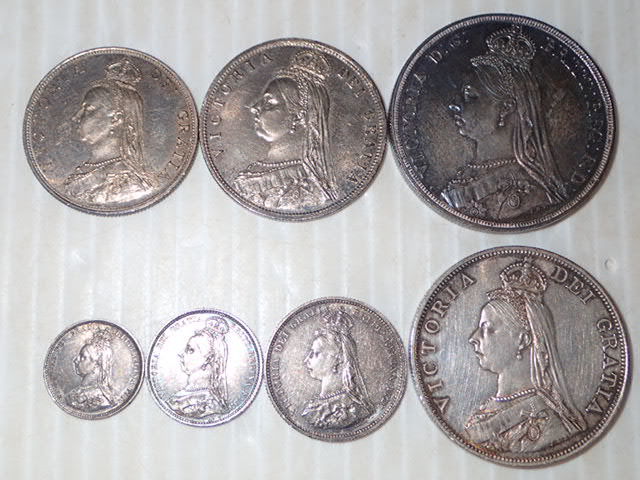 m1622 / イギリス 英国 1887年 ヴィクトリア女王 ジュビリーヘッド 銀貨 7点 コイン セット 現状品