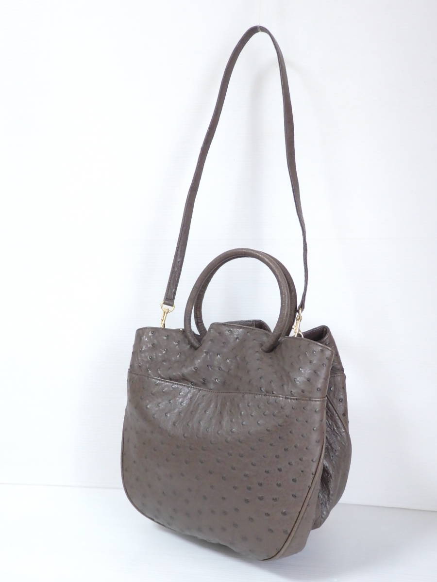 SALENEW大人気! 良品☆ 本物 オーストリッチ 31 ハンドバッグ グレー