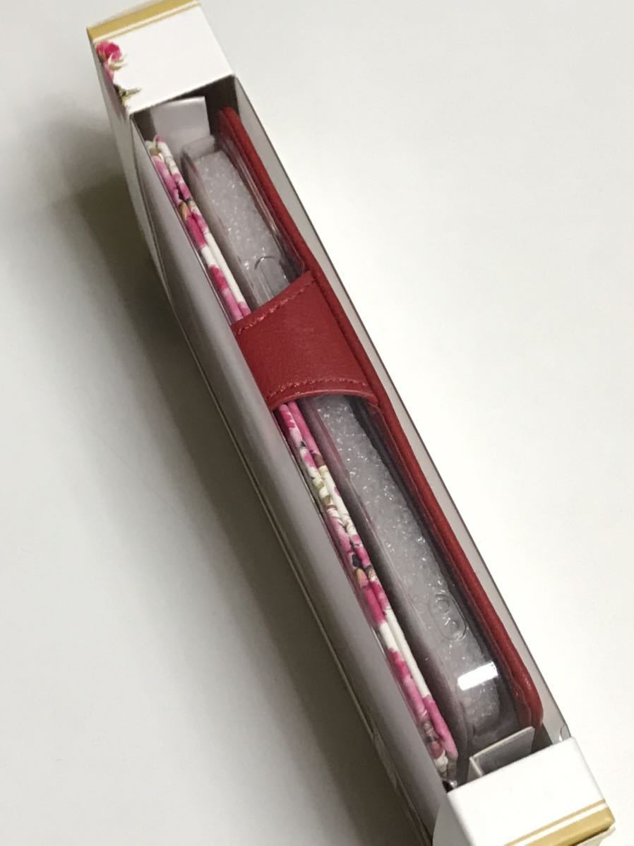 匿名送料込 iPhone12mini用カバー 手帳型ケース レッド 赤色 お洒落 花柄 ストラップ マグネット 可愛い アイホン アイフォーン12ミニ/RB7_画像5
