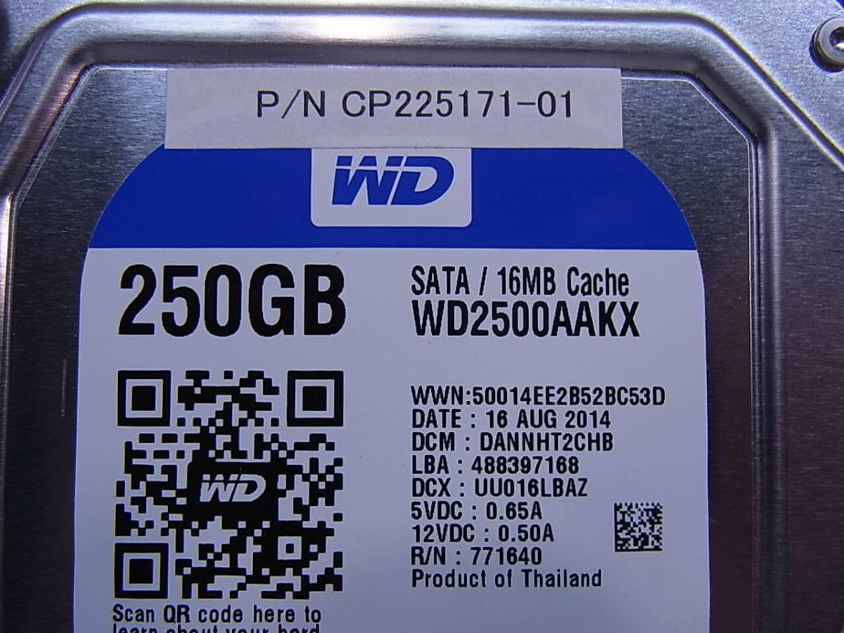 ◎K/640●ウェスタンデジタル☆Western Digital☆3.5インチHDD(ハードディスク)☆250GB SATA600 7200rpm☆WD2500AAKX☆中古品_画像2