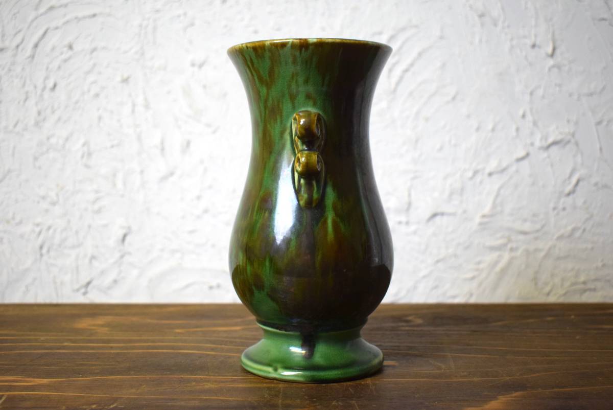ビンテージ 陶器フラワーベース インテリア ヴィンテージ 花瓶 フラワー ディスプレイ オブジェ 置物 アメリカンビンテージ グリーン_画像5
