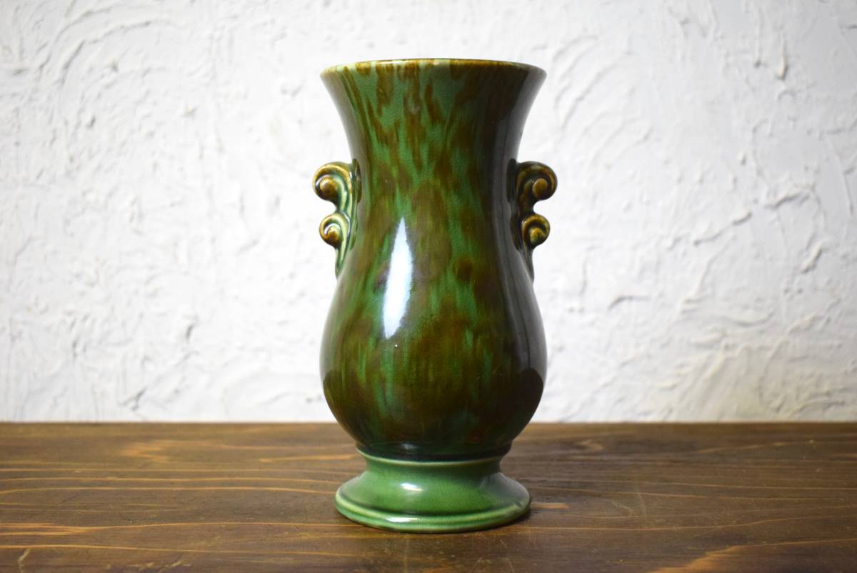 ビンテージ 陶器フラワーベース インテリア ヴィンテージ 花瓶 フラワー ディスプレイ オブジェ 置物 アメリカンビンテージ グリーン_画像4