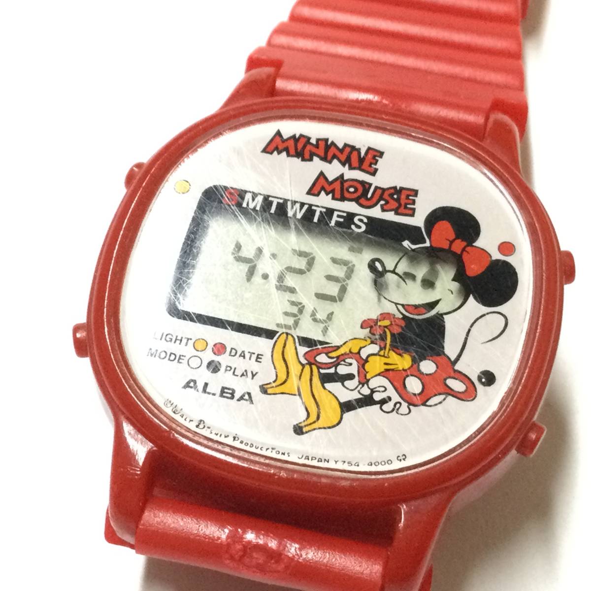 【激レア！レトロ、電池＆ベルト交換済み】セイコー アルバ SEIKO ALBA ディズニー ミニーマウス デジタル腕時計の画像5