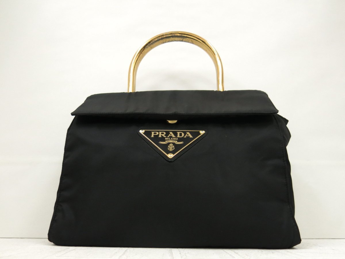 ◇美品◇PRADA プラダ◇ナイロン◇メタルハンドル ハンド バッグ◇黒