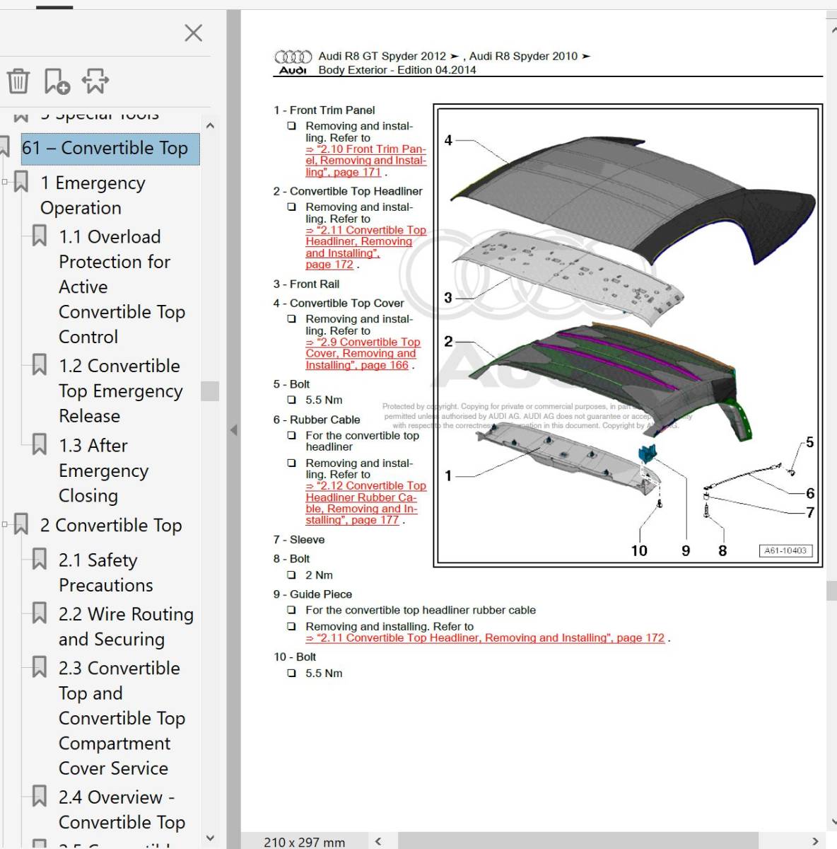 AUDI R8 2006-2017 Spyder GT GTSpyder 整備書 修理書 リペアマニュアル ボディー修理 配線図の画像9