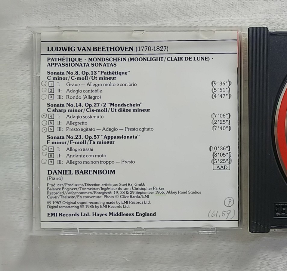 ベートーヴェン　ピアノ・ソナタ　第8番　第14番　第23番　ダニエル・バレンボイム　CD_画像3