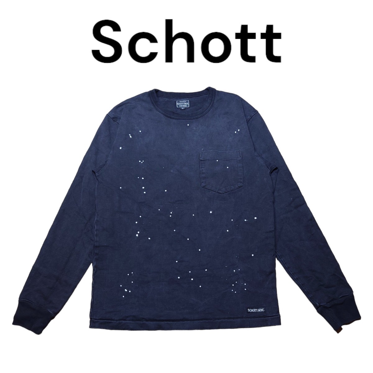 Schott　ヴィンテージ　ペンキ加工　ロンT　レザーロゴ刺繍　ショット　ロングスリーブTシャツ_画像1