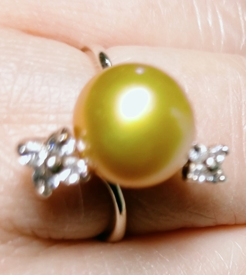 いいスタイル 南洋 白蝶 真珠 リング ナチュラルゴールドカラー 指輪