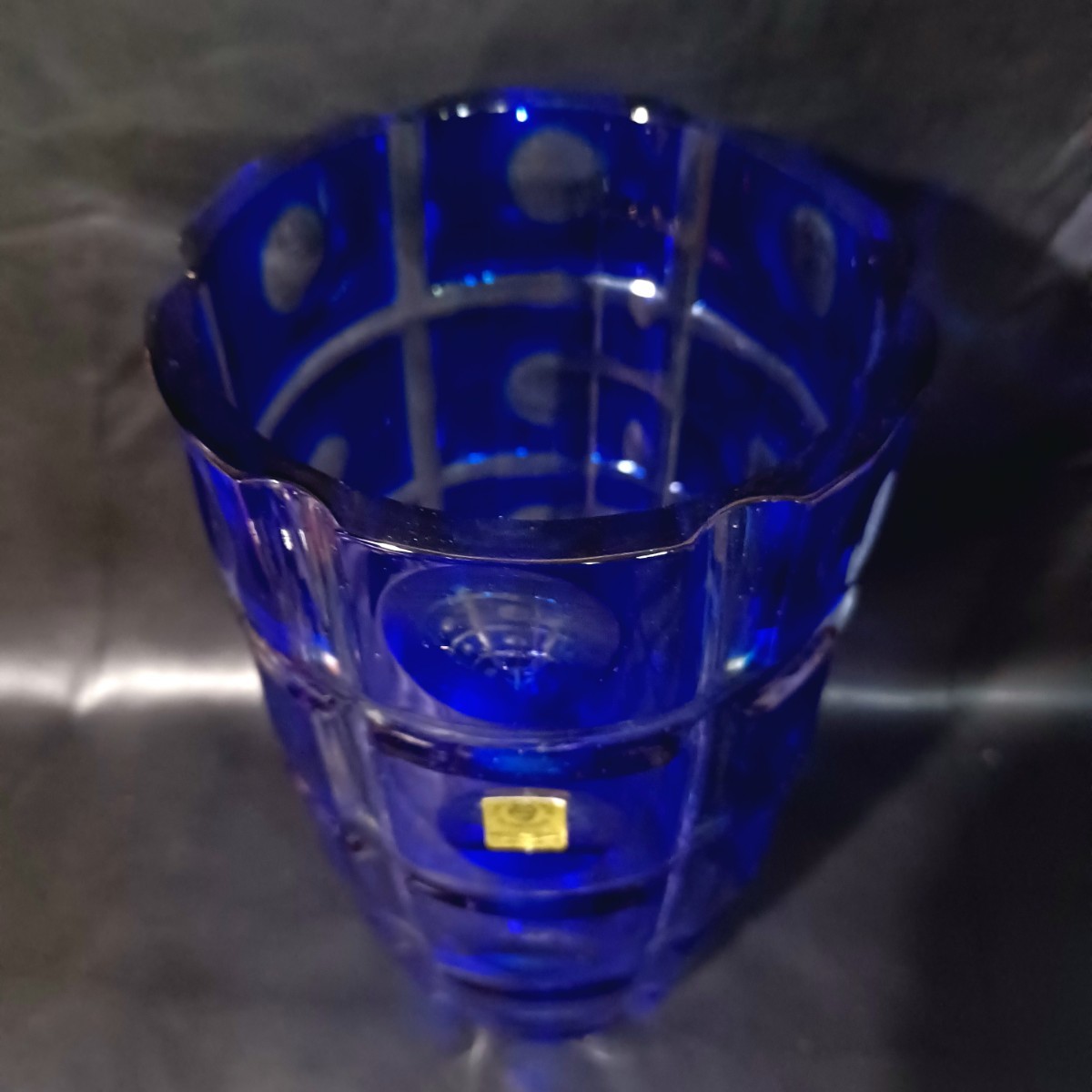 金彩 ヴァルサンランベール クリスタル ガラス ブルー 花瓶 フラワー 