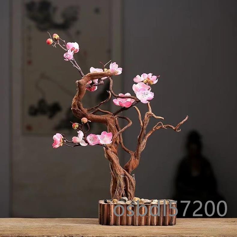 美品登場☆梅 生け花 造花 盆栽 置物 置き物 和風 手作り 木製 工芸品 リアル インテリア 癒し 雑貨 茶道 瞑想 風水_画像1