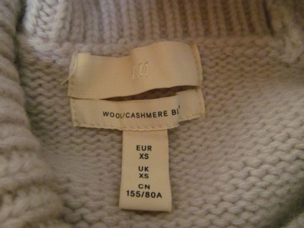 (52947)H&M　エイチアンドエム　レディース　ウール混　オフタートル　ニット　セーター　グレー系　EUR/XS　USED_特に目立った汚れはありません。