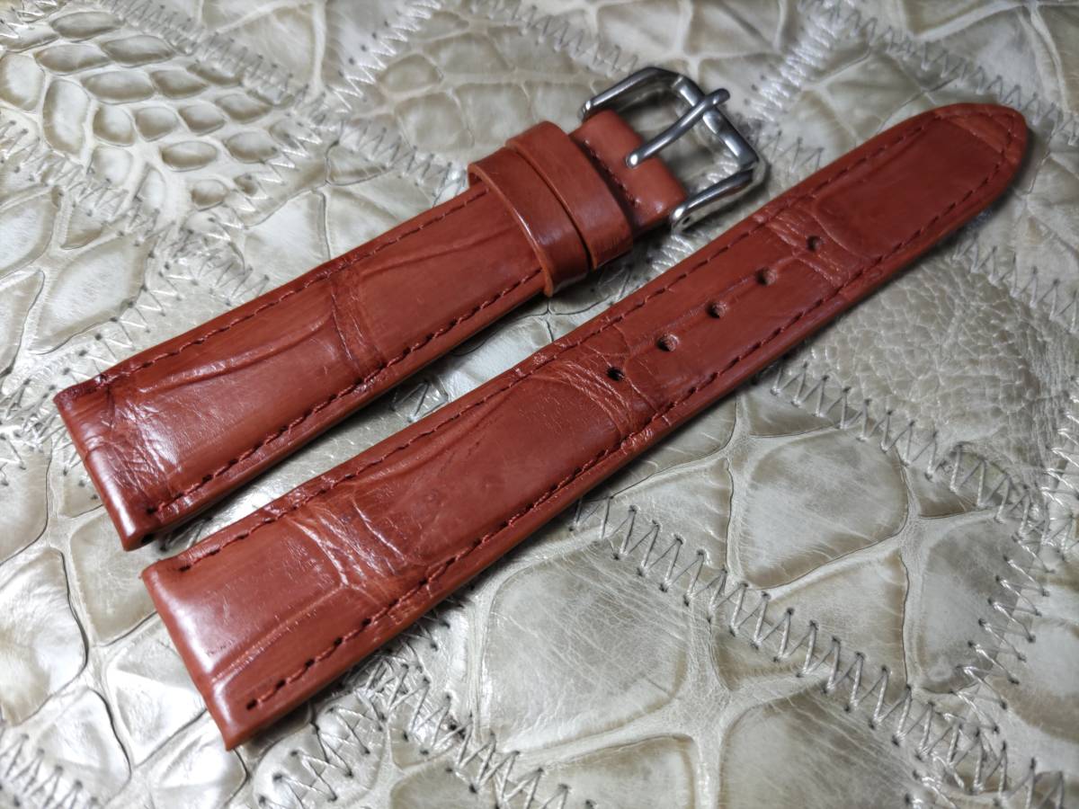 送料無料 本物クロコダイル 20-16mm ブラウン 上質ワニ革 腕時計用ベルト