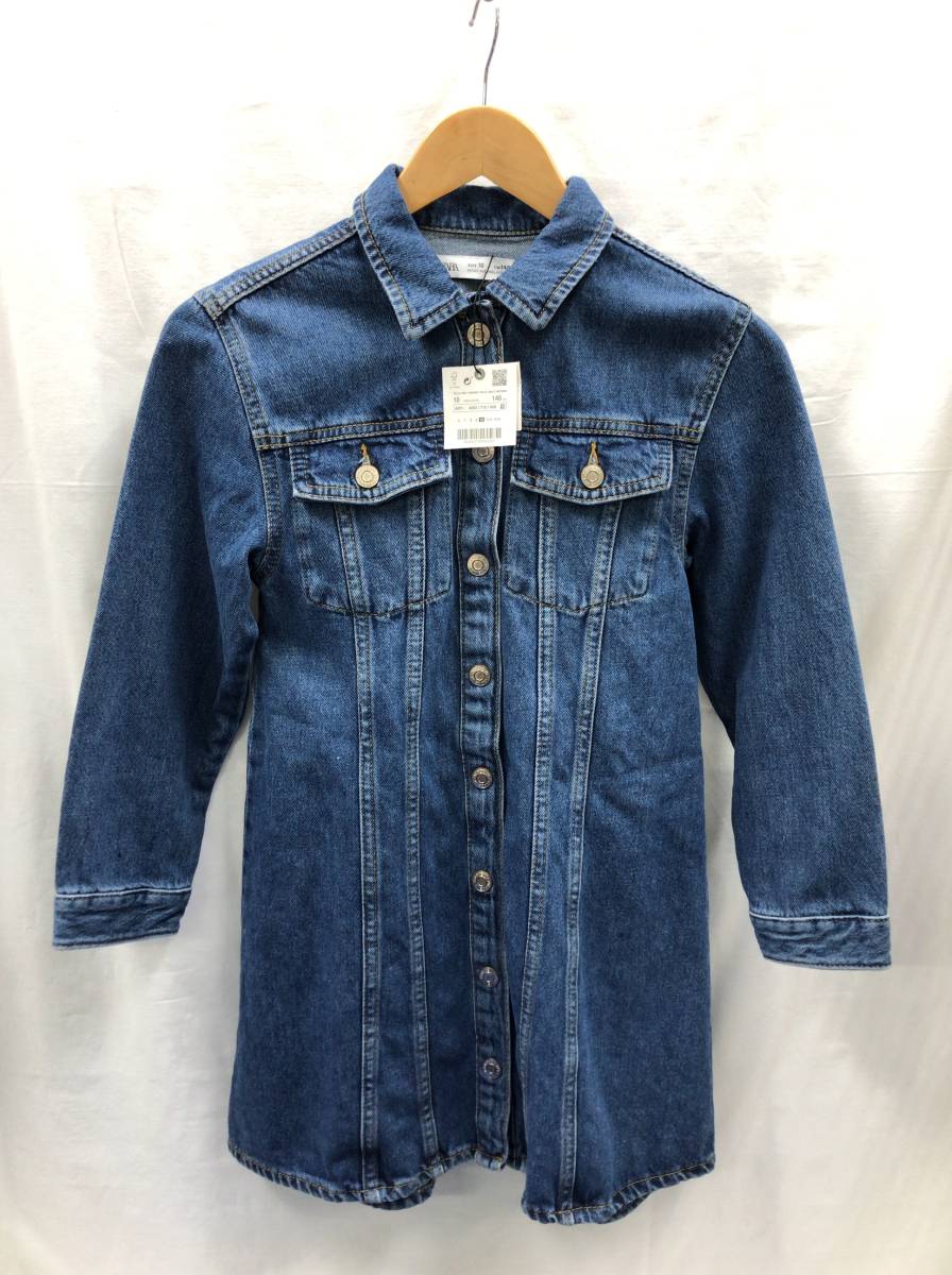 ZARA キッズ 子供服 長袖 デニム シャツ SIZE 10 140cm ネイビー ワンピース チュニック 23041402_画像1