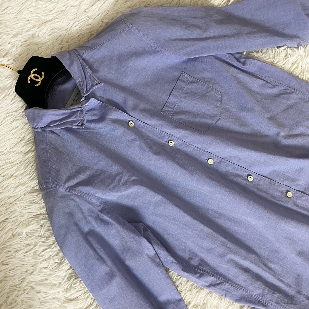 Deuxieme Classe ドゥーズィエムクラス ワイヤー襟 コットン 長袖 シャツ ブラウス 日本製 ブルー フリーサイズ