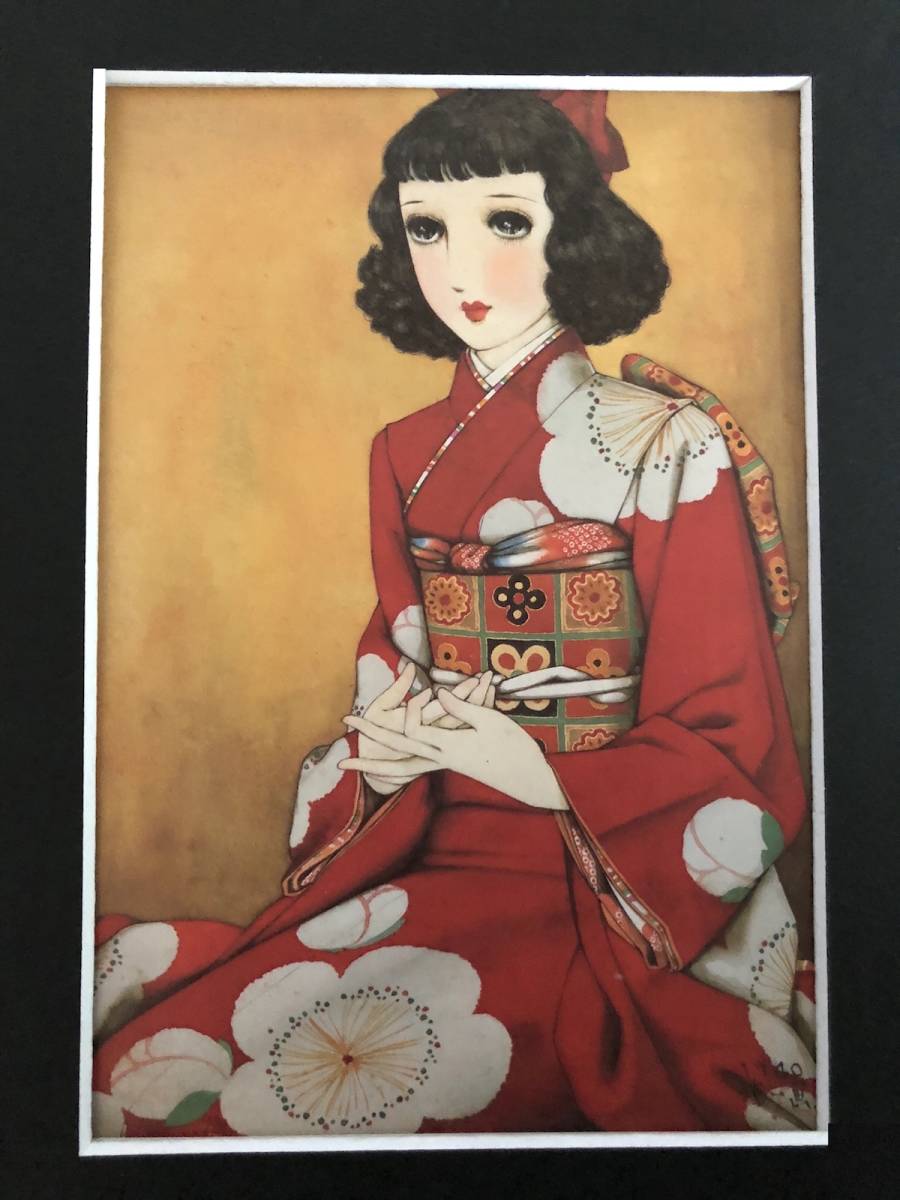 昭和レトロ、中原淳一、、年代物・希少な画集画 、新品高級額 額装付 ...